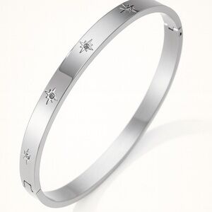 Antian Accessories™ Stainless Steel Star Zircon Bangle Bracelet